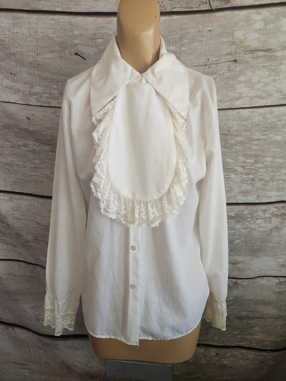 Vintage Elegant White Lace Bib Blouse